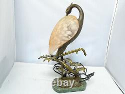 Vintage Solid Bronze Andrea Sadek -Tin Chi Heron Crane Table Lamp Signed