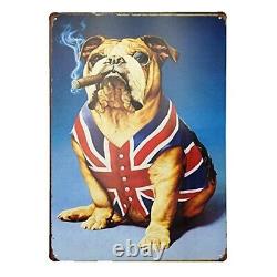 Vintage Style British Bulldog with Cigar Decorative Tin Sign 12 x 8 Blue