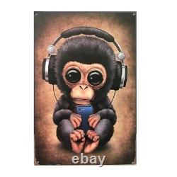 Vintage Style Headphones Monkey Decorative Tin Sign Wall Art 12 x 8