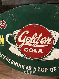 Vintage Sun Drop Golden Girl Cola Soda Advertising Tin Metal Oval Sign Original
