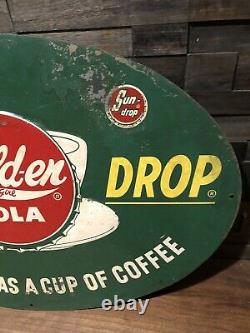 Vintage Sun Drop Golden Girl Cola Soda Advertising Tin Metal Oval Sign Original