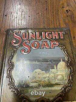 Vintage Sunlight Soap Embossed Metal Tin Advertising Calendar Display Sign