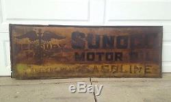 Vintage Sunoco Mercury Made Tin Sign 2' X 6