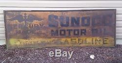 Vintage Sunoco Mercury Made Tin Sign 2' X 6