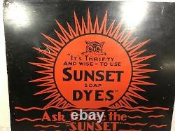 Vintage Sunset Soap Dyes Tin Sign Mount Vernon NY Owl Thrifty & Wise N Amer Dye