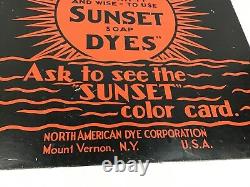 Vintage Sunset Soap Dyes Tin Sign Mount Vernon NY Owl Thrifty & Wise N Amer Dye