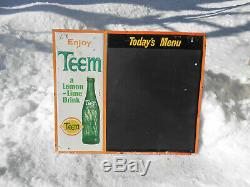 Vintage Teem Cola 26 X 22 Lemon Soda Bottle Tin Menu Sign Clean Rare