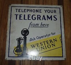 Vintage Telephone your Telegrams from here WESTERN UNION tin Advertising SIGN