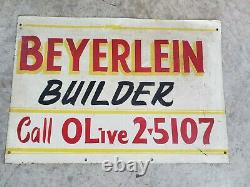 Vintage Tin Beyerlein builders Frankenmuth Beer Sign FB Co Detroit MI Michigan