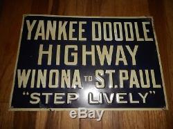 Vintage Tin Embossed Yankee Doodle Highway Winona To St Paul Mn Advertising Sign