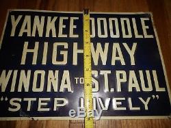 Vintage Tin Embossed Yankee Doodle Highway Winona To St Paul Mn Advertising Sign