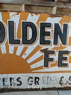 Vintage Tin Golden Sun Feed Feeds Farm Sign Agriculture Advertising 94 x 46 rust