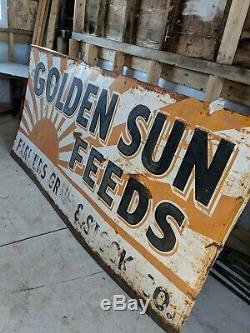 Vintage Tin Golden Sun Feed Feeds Farm Sign Agriculture Advertising 94 x 46 rust