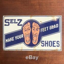 Vintage Tin Litho Selz Shoe Trade Advertising Sign Not Porcelain