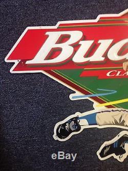 Vintage Tin Metal Budweiser Baseball Beer Sign Man Cave 35x23 Bud RARE 1997
