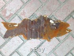 Vintage Tin Metal Fish Sign FISH CAMP Sign Original Paint