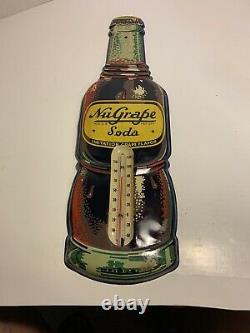 Vintage Tin Nu-grape Advertising Thermometer Sign Original Mint Preowned