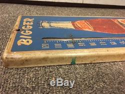 Vintage Tin Pepsi Cola Thermometer Sign Bigger Better Blue Bottle 15-1/2 tall