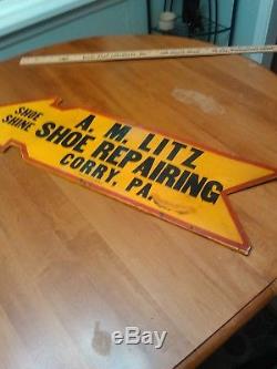 Vintage Tin Shoe Repair Business Sign a. M. Litz Corry pa super rare