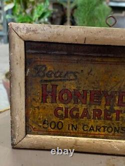 Vintage Tin Sign Board of Bears' Honeydew Cigarettes 500 in 10s Wooden Framed