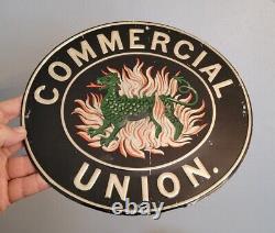 Vintage Tin Sign Commercial Union Assurance Co London England Dragon & Fire