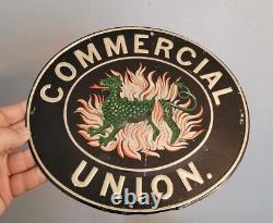 Vintage Tin Sign Commercial Union Assurance Co London England Dragon & Fire