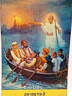 Vintage Tin Sign Gandhi Guides Right Way Of Unity To Various Indian People Boat