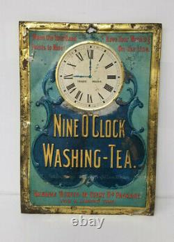 Vintage Tin Sign Nine O'Clock Washing Tea RARE