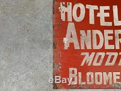 Vintage Tin Sign Original Anderson Hotel Bloomer Wisconsi Reflective 28x20 Mcm