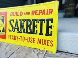 Vintage Tin Sign Sakrete Cement 14.25 X 28.5 Construction Stout St Louis Mo