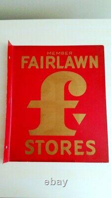 Vintage Tin Sign for Fairlawn Stores Red and Gold Ohio