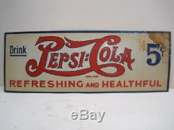 Vintage Tin Steel Pepsi Sign Antique Soda Advertising Gas Station Drug Store T