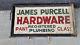 Vintage Tin Painted Hardware Store Sign In Wood Frame James Purcell