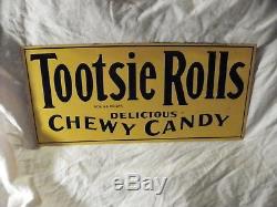 Vintage Tootsie Rolls Delicious Chewy Candy Tin Sign Embossed 20 X 9 1/4