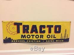 Vintage Tracto Motor Oil Embossed Tin Sign Farm Barn Gear Tractor Friction Wear