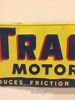 Vintage Tracto Motor Oil Embossed Tin Sign Farm Barn Gear Tractor Friction Wear