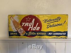 Vintage Tru Ade Soda Bottle Embossed metal tin Sign Coke Orange Grape Crush Cola