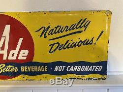 Vintage Tru Ade Soda Bottle Embossed metal tin Sign Coke Orange Grape Crush Cola