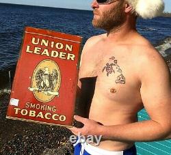 Vintage Union Leader Snuff Chew Tobacco Tin Metal Sign 16X11
