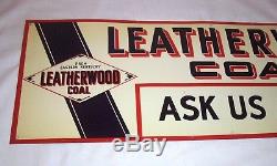 Vintage Unused LEATHERWOOD COAL Tin Metal Sign Kentucky Mining Railroad