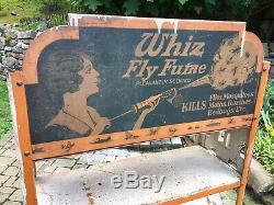 Vintage Unusual WHIZ Fly Fume Tin Can Automotive Advertising Display Sign Rack