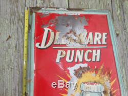 Vintage Vertical DELAWARE PUNCH SODA POP Tin Advertising Sign GREAT GRAPHICS