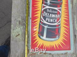 Vintage Vertical DELAWARE PUNCH SODA POP Tin Advertising Sign GREAT GRAPHICS