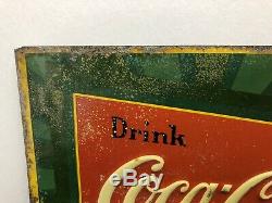 Vintage Very Rare Coca Cola Embossed Tin Sign 1930