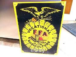 Vintage Vocational Agriculture Ffa Tin Sign Eagle, Owl & Plow St Louis Button Co