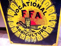Vintage Vocational Agriculture Ffa Tin Sign Eagle, Owl & Plow St Louis Button Co