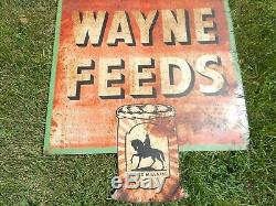 Vintage WAYNE FEEDS FARM Tin Advertising DIE Cut SIGN