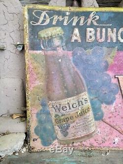 Vintage WELCH'S GRAPE JUICE Tin Metal Soda Sign Advertising 1931 Embossed