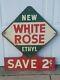 Vintage White Rose Ethyl, Save 2 Cents, Rare Gasoline Tin Sign, Gas & Oil Sign