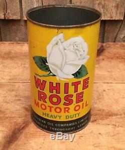 Vintage WHITE ROSE Heavy Duty MOTOR OIL 1 Qt Tin Can Sign Canadian Oil Sign